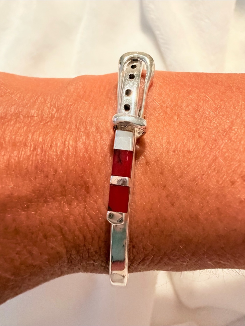 Silver Bracelet with Red Inlay - Women Jewelry
